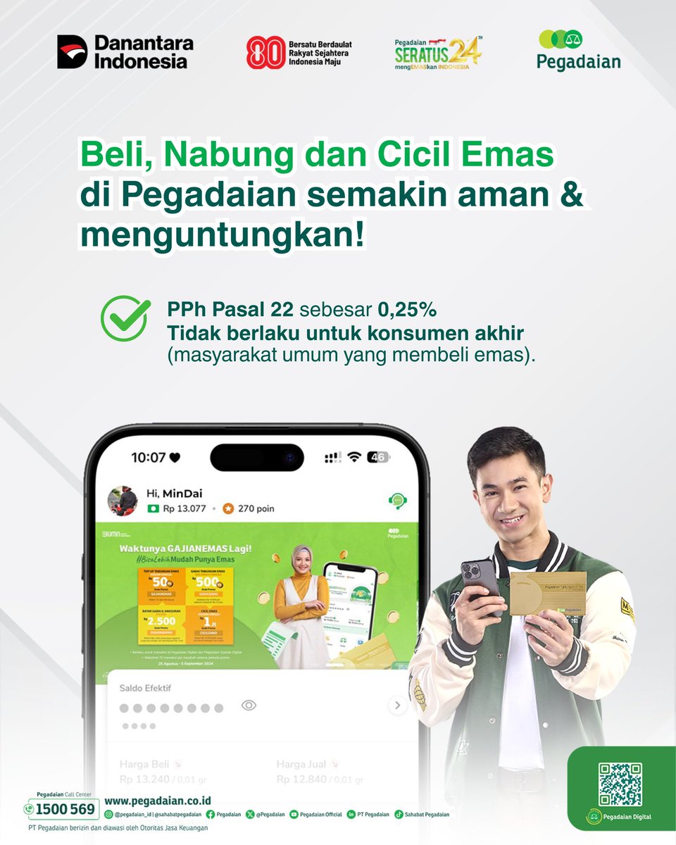 Jangan Cemas!
Beli emas di Pegadaian makin menguntungkan karena tidak dikenakan PPh Pasal 22 sebesar 0,25% untuk konsumen akhir!

Ditandai dengan besarnya minat masyarakat terhadap transaksi emas di Pegadaian, per 30 Juni 2025, layanan Bank Emas Pegadaian menunjukkan pertumbuhan