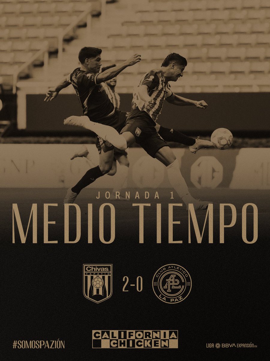 🐥I California Chicken presenta: Ventaja para los locales. 

Primeros 45 minutos y  el equipo local se lleva la ventaja en el marcador 2 vs 0.

#SomosPAZion