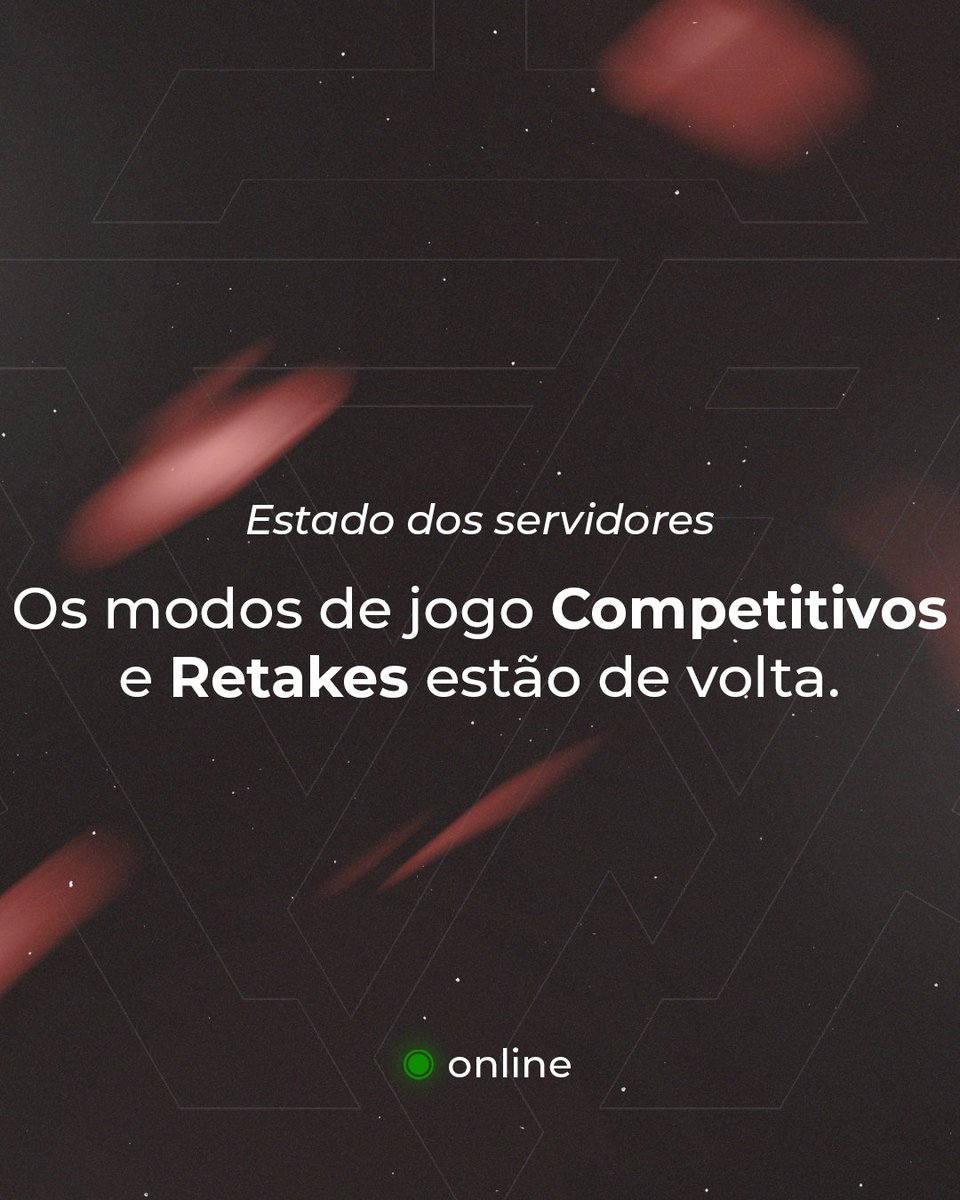 tugaarmy_pt's tweet image. 🎯 Os 𝗖𝗼𝗺𝗽𝗲𝘁𝗶𝘁𝗶𝘃𝗼𝘀 e 𝗥𝗲𝘁𝗮𝗸𝗲𝘀 estão de volta! ✅

🔜 FFA, AWP e Arenas ficarão disponíveis nos próximos dias.
📡 Acompanha tudo em: tugaarmy.pt/servidores

#TugaArmy #EstamosDeVolta #Competitivos #Retakes