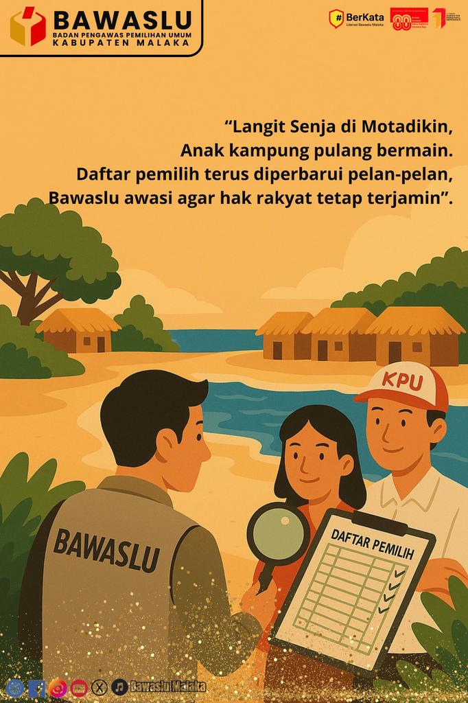 BawasluMalaka's tweet image. #BerKataSantai #BawasluMalaka #PengawasanPDPB #SuaraRakyat #PantaiMotadikin #Akarbilan
#LiterasiDemokrasi #DariMalakaUntukIndonesia
