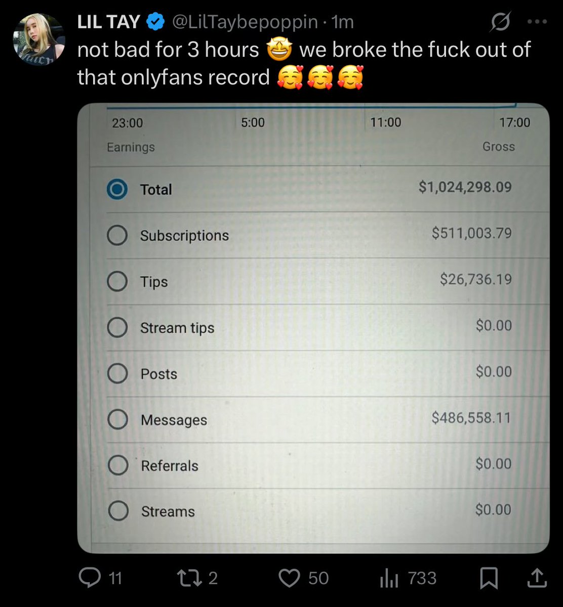 kangminjlee's tweet image. The moment she turned 18 she made an OF and within 3 hours she made over $1 million

Modern society is cooked. I don't know if there's any recovering from this