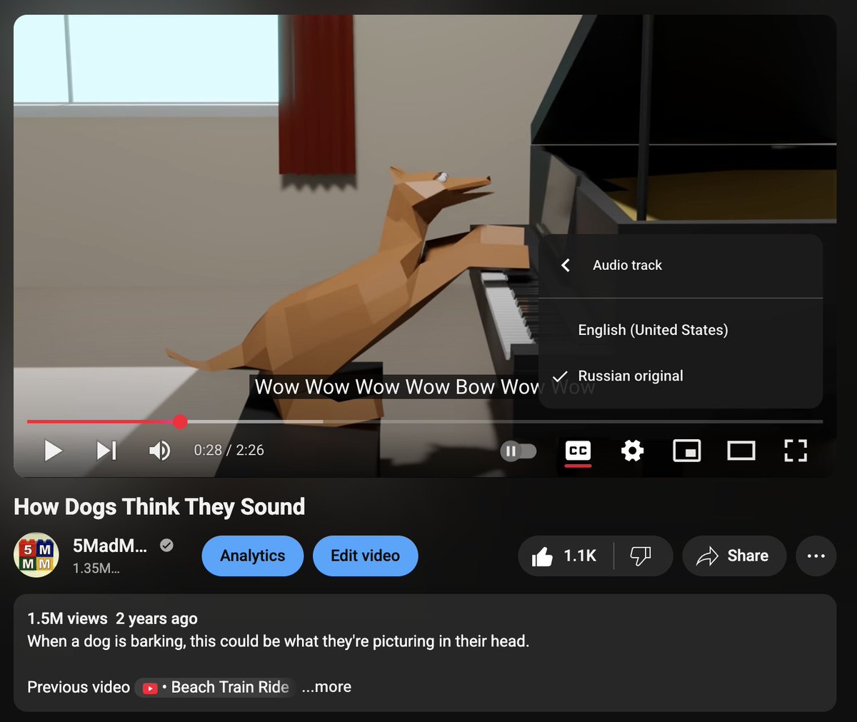Hey <a href="/YouTubeCreators/">YouTube Creators</a> your dubbing AI thinks my nonsense lyrics of a dog singing are in Russian? Everyone hears a distorted and garbled song now instead of original audio. I just set it to English but you could let us approve audio dubbing per video instead of it being automatic