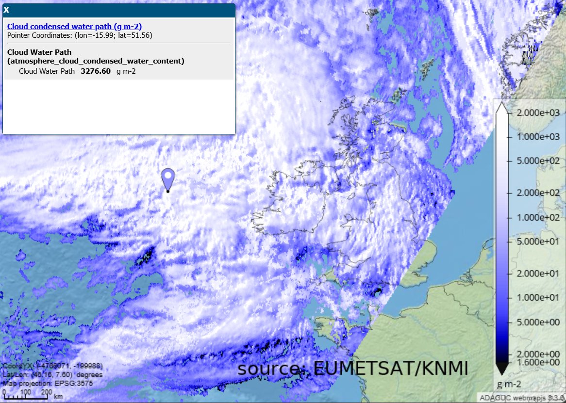 A lot of water is fueling #StormFloris. Latest satellite measurements of condensed water show over 3 kg/m² (looking down through the atmosphere). That's 3000 tonnes per km². 
adaguc.knmi.nl/adaguc-viewer/…