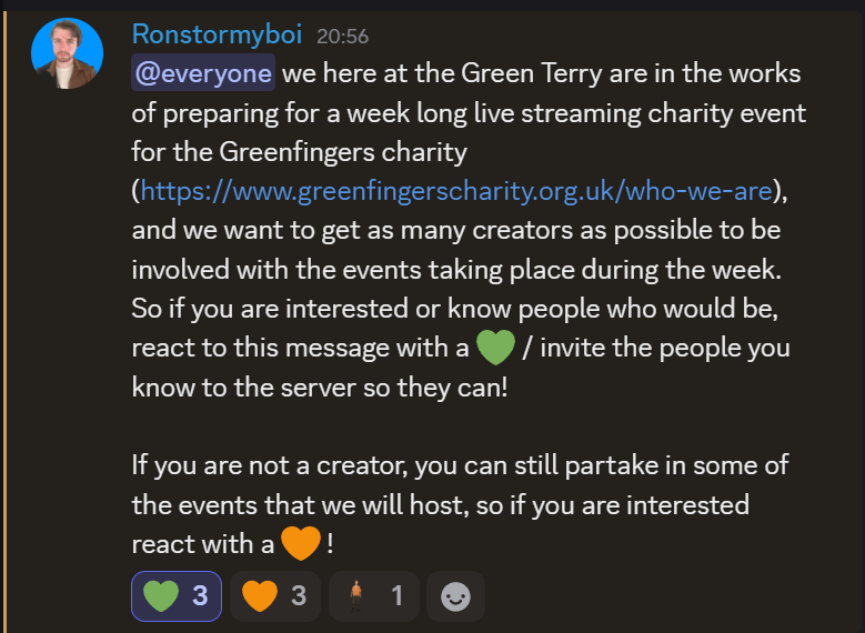 Last time im posting about this before it's announced officially.

Again if you're interested, join here: discord.gg/kJRm3sywz6

And more on the charity here: greenfingerscharity.org.uk/who-we-are