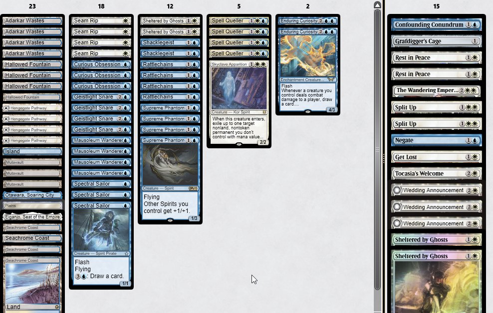 I got a wonderful playmat with Olsen lore compilation. One of the pieces was Supreme Phantom himself. Since my wish from two years ago finally came to fruition (enchantment portable hole). I just had to top8 challenge with spirits! #hardTesting @teamKCT <a href="/Xerk_MTGO/">Wojciech Kowalczuk</a> <a href="/BigBossAardos/">Marcin Klimuszko</a>
