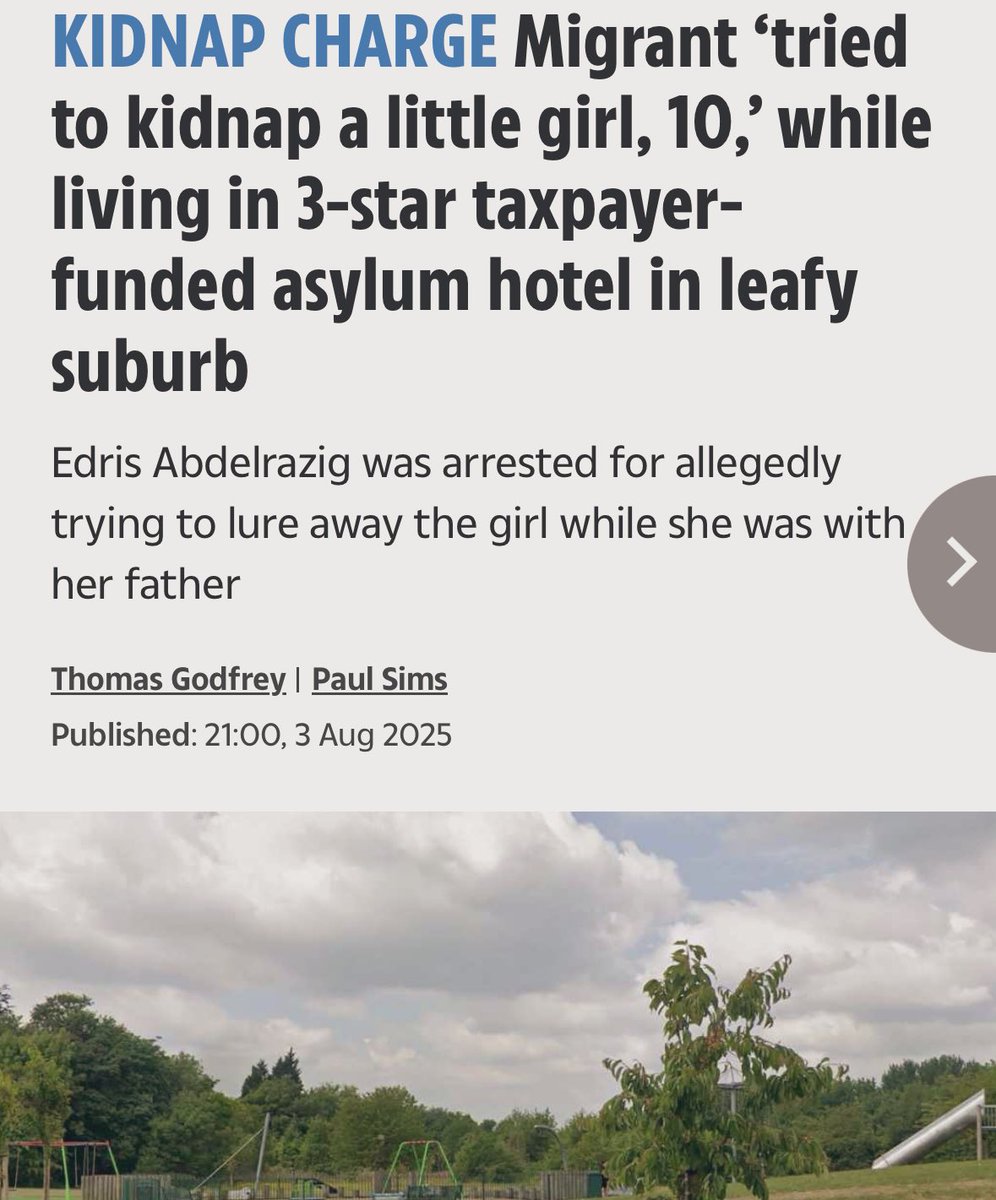This news broke as I was on air, I’m raging, I’m labelled far right for opposing these asylum seekers coming here and the hotels.

An alleged kidnap !!! 

🚨 CALL AN NATIONAL EMERGENCY NOW