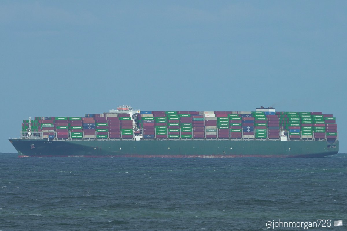 At 369 meters the #EVERGREEN Triton-class #ContainerShip #TITAN, IMO:9728928 en route to Baltimore, Maryland <a href="/BShipspotting/">BaltimoreShipspotting</a> <a href="/BaltoChes/">BaltoChesBayShipwatchers</a> flying the flag of Malta 🇲🇹. #ShipsInPics