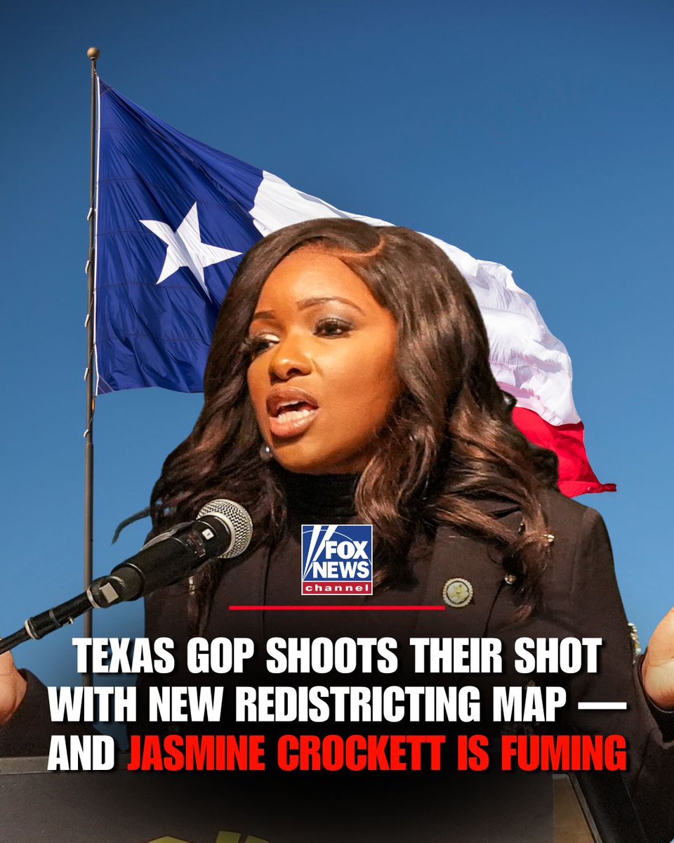 Fox News (@foxnews) on Twitter photo Firebrand Democrat <a href="/RepJasmine/">Congresswoman Jasmine Crockett</a> Crockett (D-TX) blasts Texas Republicans over a proposed redistricting map that would boot her from her own district and boost GOP seatsโcalling it a blatant โpower grab to silence voters.โ Firebrand Democrat <a href="/RepJasmine/">Congresswoman Jasmine Crockett</a> Crockett (D-TX) blasts Texas Republicans over a proposed redistricting map that would boot her from her own district and boost GOP seatsโcalling it a blatant โpower grab to silence voters.โ