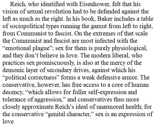 Zkylock's tweet image. Reich&apos;s later thoughts on sexuality are quite different from those in the vulgar leftoid conception of him