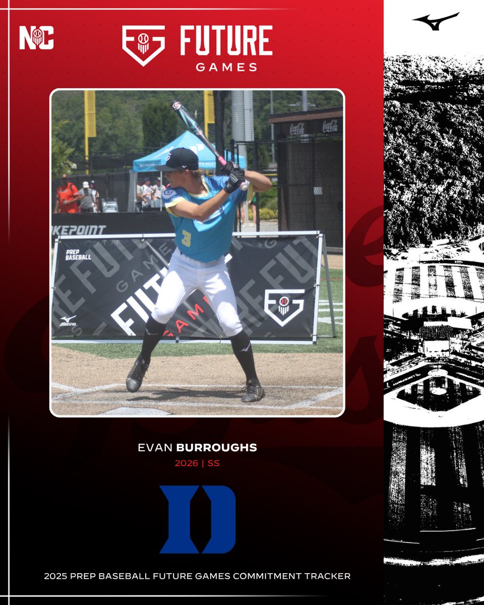 Prep Baseball North Carolina (@prepbaseballnc) on Twitter photo Congratulations to Evan Burroughs who played for Team Carolina at the SR Future Games for committing to Duke 🙌 <a href="/EvanBurroughs13/">Evan Burroughs</a>
➕ SS with an infied velo. of 90.0 💨
➕ Ran Vald-60 at the #PBFG25 for a top speed of 6.56 ⚠️
🔗 PBR profile: prepbaseballreport.com/profiles/NC/Ev… Congratulations to Evan Burroughs who played for Team Carolina at the SR Future Games for committing to Duke 🙌 <a href="/EvanBurroughs13/">Evan Burroughs</a>
➕ SS with an infied velo. of 90.0 💨
➕ Ran Vald-60 at the #PBFG25 for a top speed of 6.56 ⚠️
🔗 PBR profile: prepbaseballreport.com/profiles/NC/Ev…