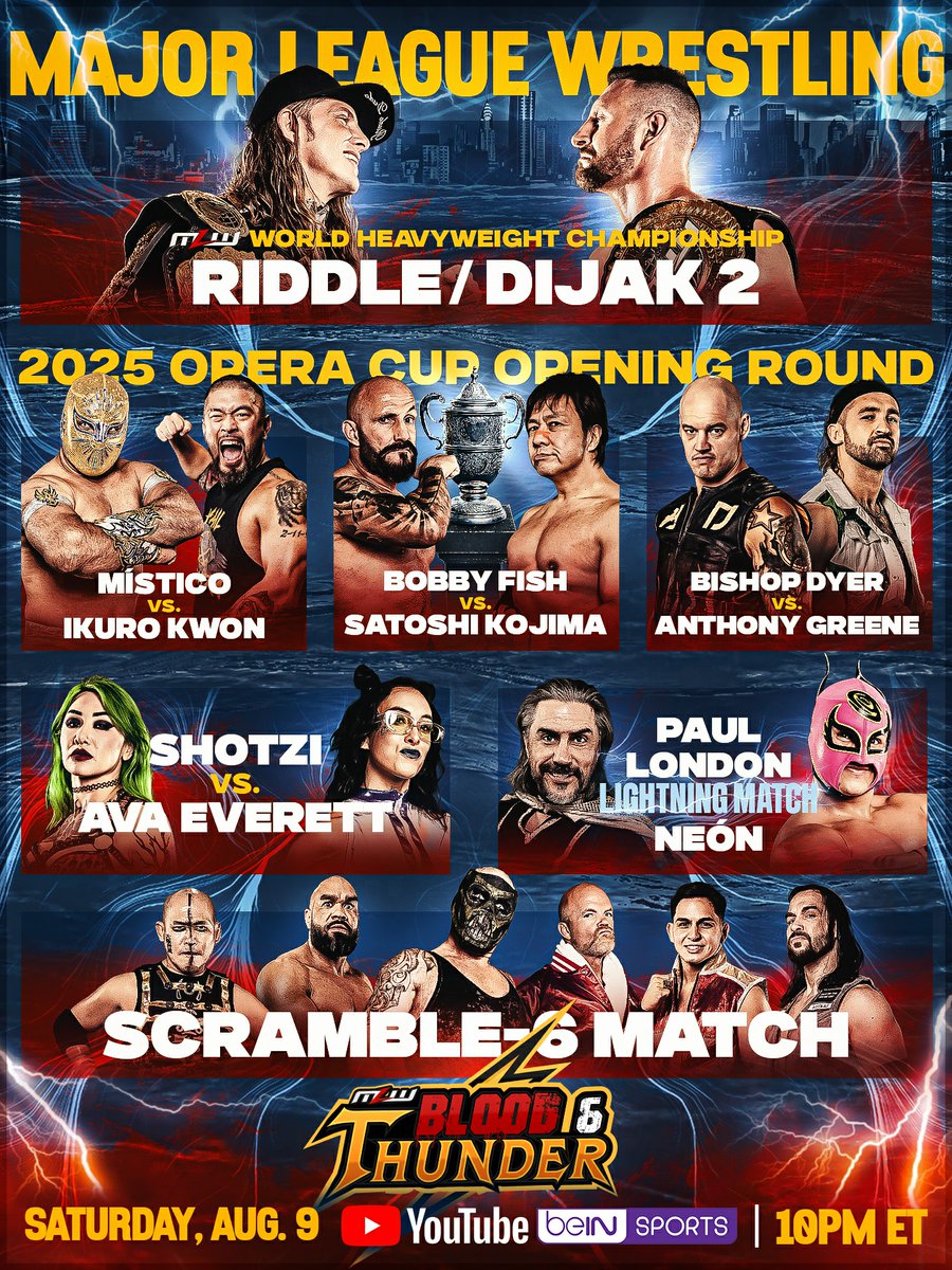 MLW (@mlw) on Twitter photo SATURDAY! SATURDAY! SATURDAY!
Watch MLW Blood & Thunder for FREE on <a href="/beINSPORTSUSA/">beIN SPORTS USA</a> or ▶️ YouTube.com/@MLW (10 pm ET) SATURDAY! SATURDAY! SATURDAY!
Watch MLW Blood & Thunder for FREE on <a href="/beINSPORTSUSA/">beIN SPORTS USA</a> or ▶️ YouTube.com/@MLW (10 pm ET)
