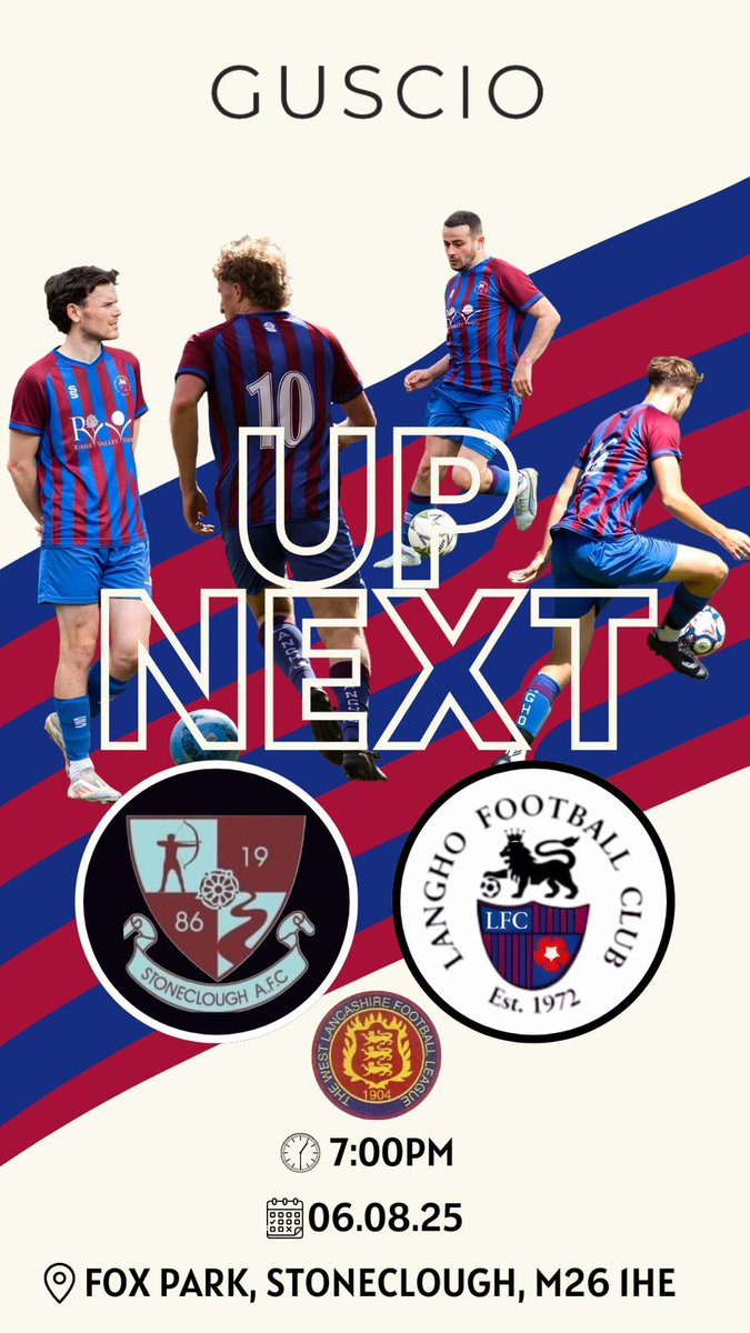 Langho FC (@langhofc) on Twitter photo The first of four midweek games in August this Wednesday.
7pm kick-off away at <a href="/stonecloughfc1/">Stoneclough FC</a> M26 1GF The first of four midweek games in August this Wednesday.
7pm kick-off away at <a href="/stonecloughfc1/">Stoneclough FC</a> M26 1GF