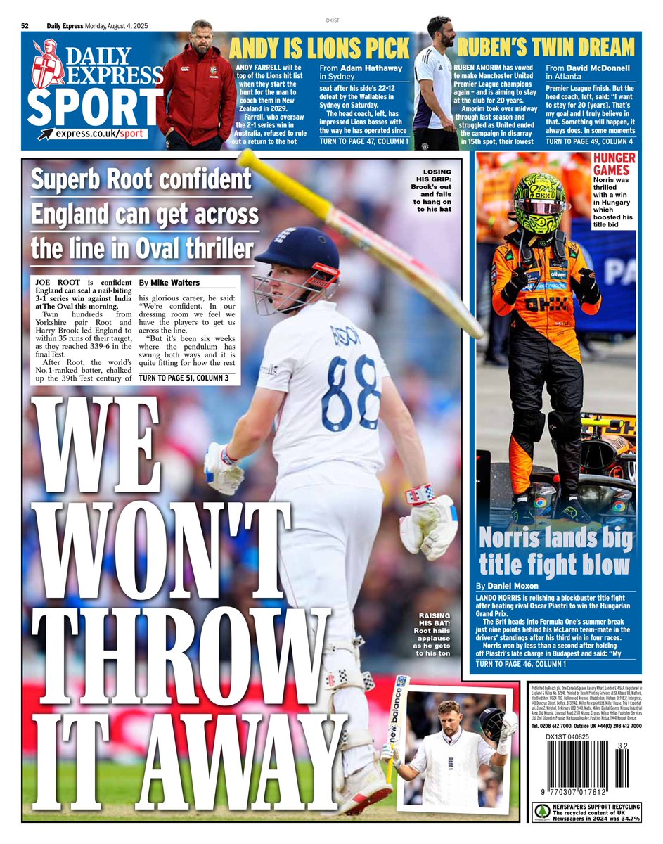Monday's DAILY EXPRESS SPORT: We won't throw it away
#TomorrowsPapersToday