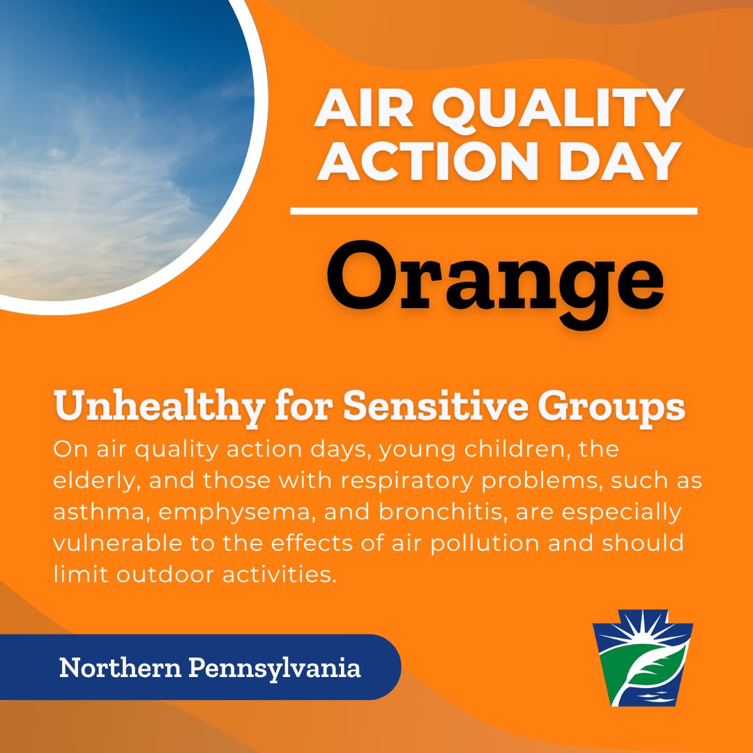 Code Orange Air Alert 🟠 Northern Pennsylvania – Monday, Aug 4

Smoke from wildfires in central Canada will push into northern Pennsylvania. The air in these areas may be unhealthy for some people tomorrow. 

If you’re a child, older adult, or have breathing problems like