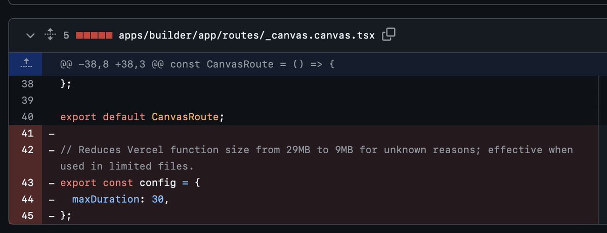 Every half year of so we fix weird bugs related to vercel deployment. This time I removed a few routes and builder started rendering blank page with 200 status.  No errors, nothing. Turns out a hack we used to reduce huge vercel function size was the cause.