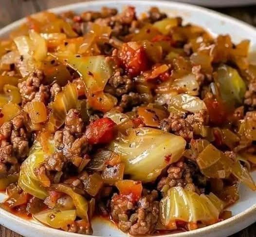 Cabbage and Ground Beef

Ingredients:
1. 1 small cabbage
2. 2kg Ground Beef
3. 1 Can diced Tomatoes 

Instructions:
1. Brown tge Ground Beef in a pan
2. Add chopped cabbage
3. Add diced tomatoes 
4. Transfer to a crockpot and cook on low heat for an hour
5. Add Spices to taste