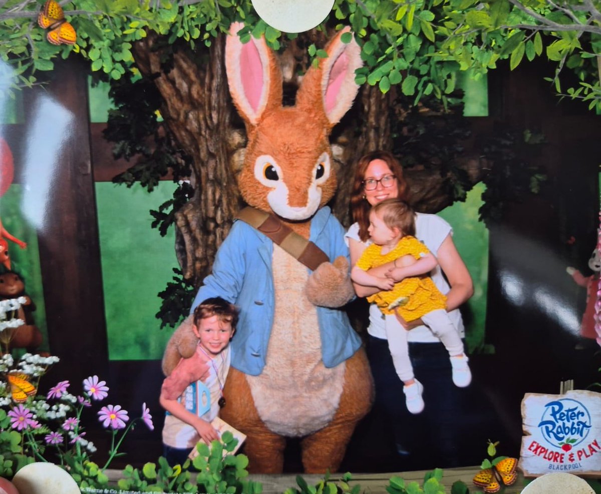 Today's joy. F wanted to take his baby sister to the Peter Rabbit playhouse. These days are always bittersweet knowing there should be two more children excited (and terrified) by meeting their idols. But we try and squeeze as much joy as we can, when we can. #grief #childloss