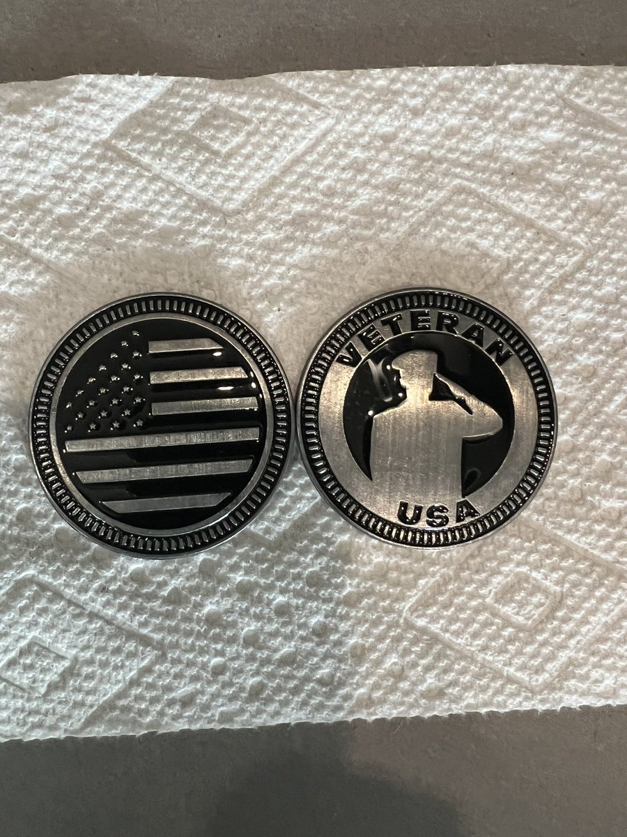 Today an elderly black man walked over to my truck. How long did you serve he asked, and I told him, and asked him the same? 18 years he said till a bad  parachute landing took out my leg. He handed these two medallions to me. I asked how much. He simply replied. 1 handshake.