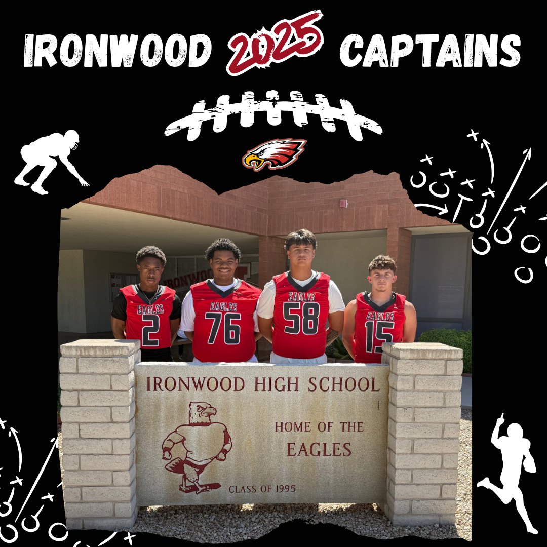 🔥 Introducing Your 2025 Ironwood Football Captains! 🔥

Leadership. Heart. Grit. These four Eagles embody what it means to lead by example — on and off the field. 💪🦅

💥  #2 KhaVontae Paul – Senior
 💥 #76 Amir Woods – Junior
 💥 #58 CJ Mejia – Senior
 💥 #15 Chase Tafoya –