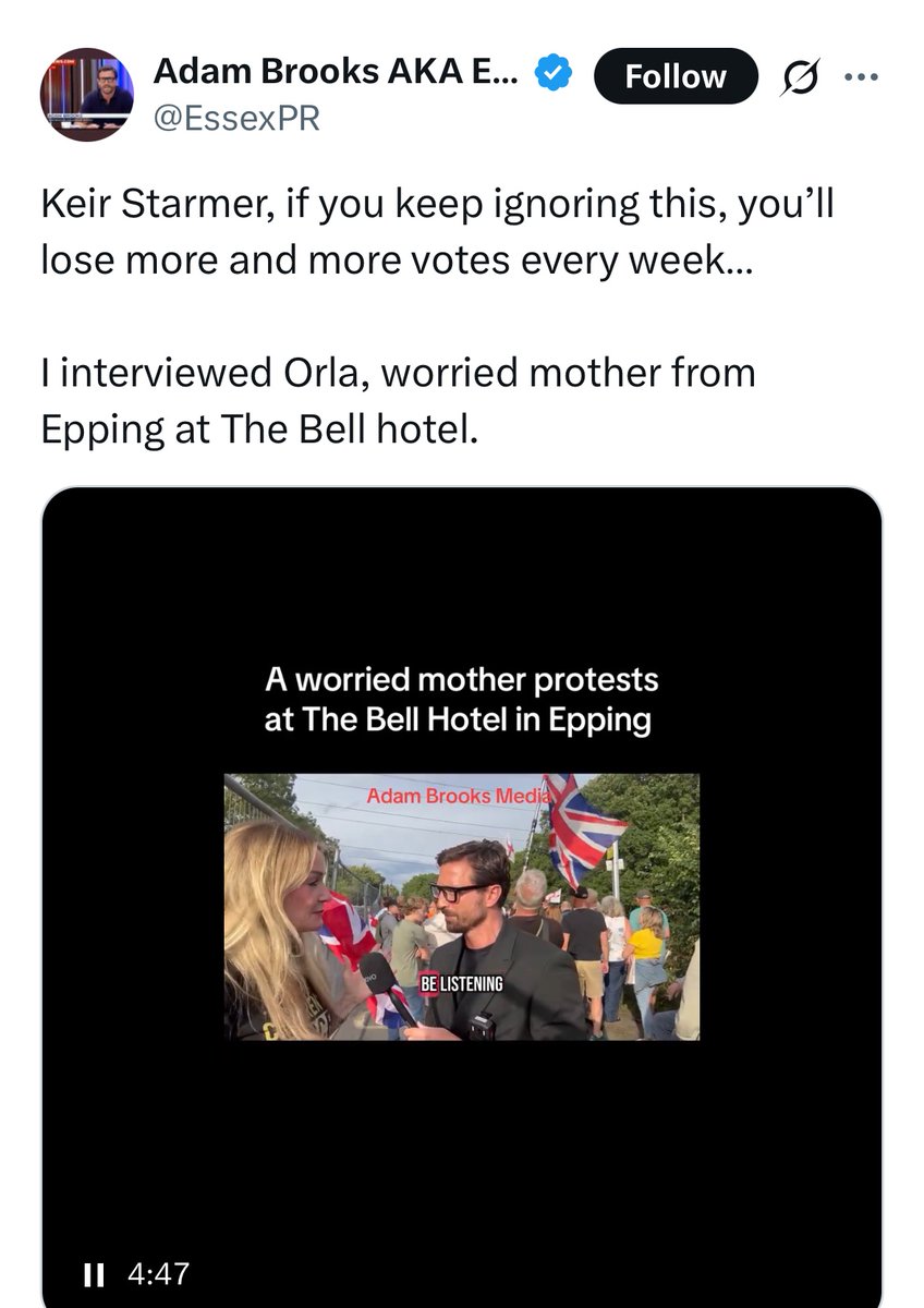 Oh <a href="/EssexPR/">Adam Brooks AKA EssexPR 🇬🇧</a> you fucking fraud.

‘Orla, worried mother from Epping at The Bell hotel.’

Or Orla Minihane the Reform candidate for Epping and Theydon Bois?