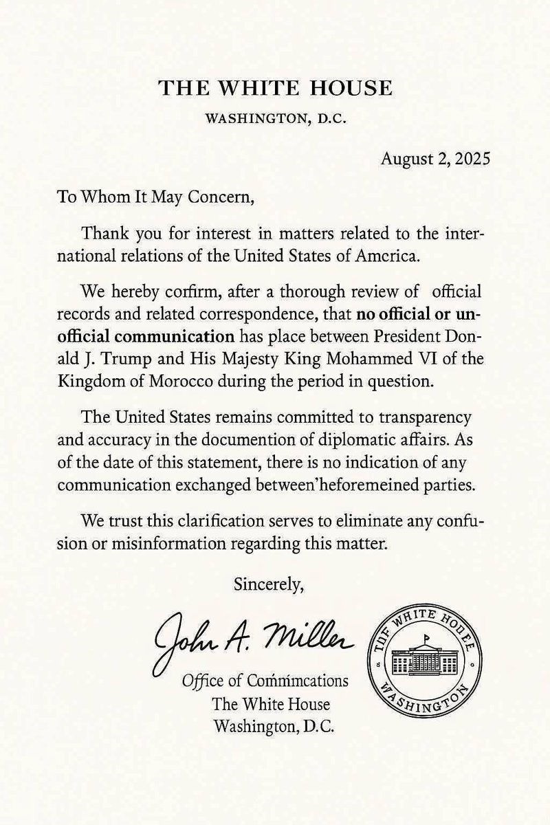 من هول صدمة رسالة تهنئة الرئيس #ترامب لملكنا #محمد_السادس بمناسبة #عيد_العرش المجيد التي أكد فيها مرة أخرى اعتراف #الولايات_المتحدة بمغربية الصحراء الغربية، ذباب كابرانات #الجزائر يزورون بيانا نسبوه للبيت الأبيض الأمريكي، يدعون فيه عدم وجود أي رسالة من رئيس 🇺🇸
أصبحتم أضحوكة.
🤣🤣