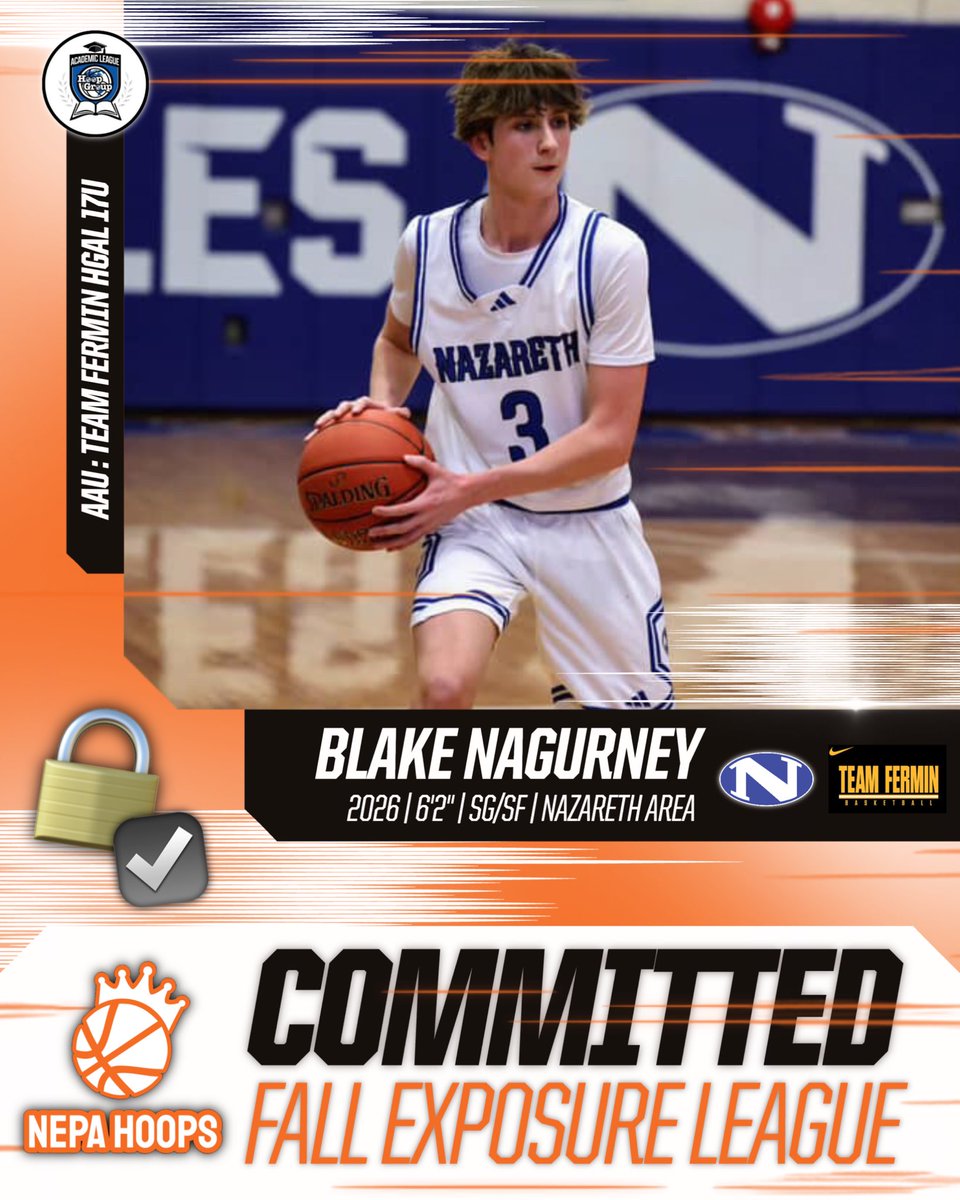 🔒 2026 6’2” SG/SF Blake Nagurney
Nazareth Area (PA) | Team Fermin HGAL 17U

Officially LOCKED IN for the NEPA Hoops Fall Exposure League at Riverfront Sports in Scranton!

#NEPAHoops 🤝 #FallExposureLeague <a href="/BlakeNagurney/">Blake Nagurney</a> <a href="/TeamFermin/">Team Fermin Basketball</a> <a href="/NAZhoops/">Nazareth Basketball</a>