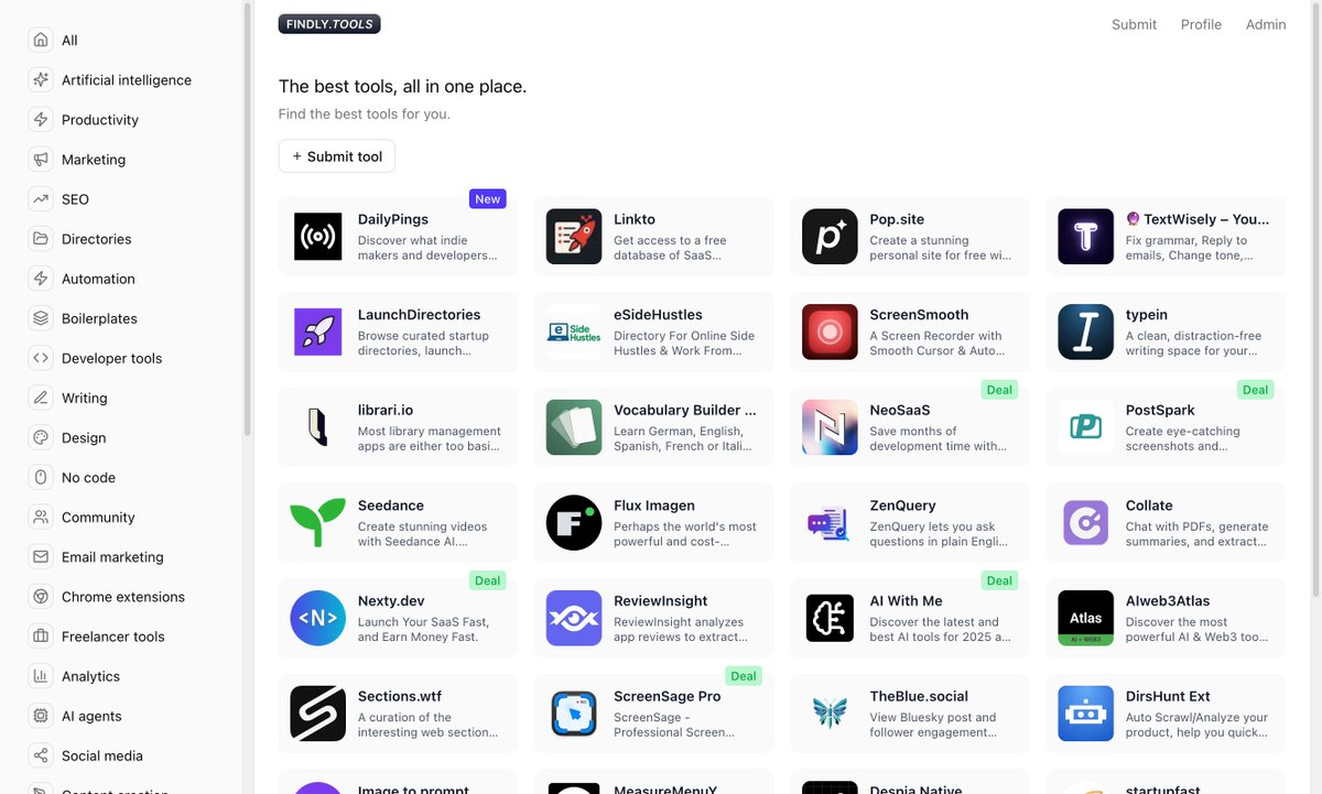 Eric (@ericbn09) on Twitter photo β¨MAJOR UPDATE: <a href="/findlytools/">Findly.tools</a> is now 100% FREE!
Iβve completely redesigned the platform based on your feedback:
β
FREE & UNLIMITED tool submissions
β
1-minute verification with a simple badge requirement
β
One-time payment option ($9) to skip the badge if preferred
β
Cleaner, β¨MAJOR UPDATE: <a href="/findlytools/">Findly.tools</a> is now 100% FREE!
Iβve completely redesigned the platform based on your feedback:
β
FREE & UNLIMITED tool submissions
β
1-minute verification with a simple badge requirement
β
One-time payment option ($9) to skip the badge if preferred
β
Cleaner,
