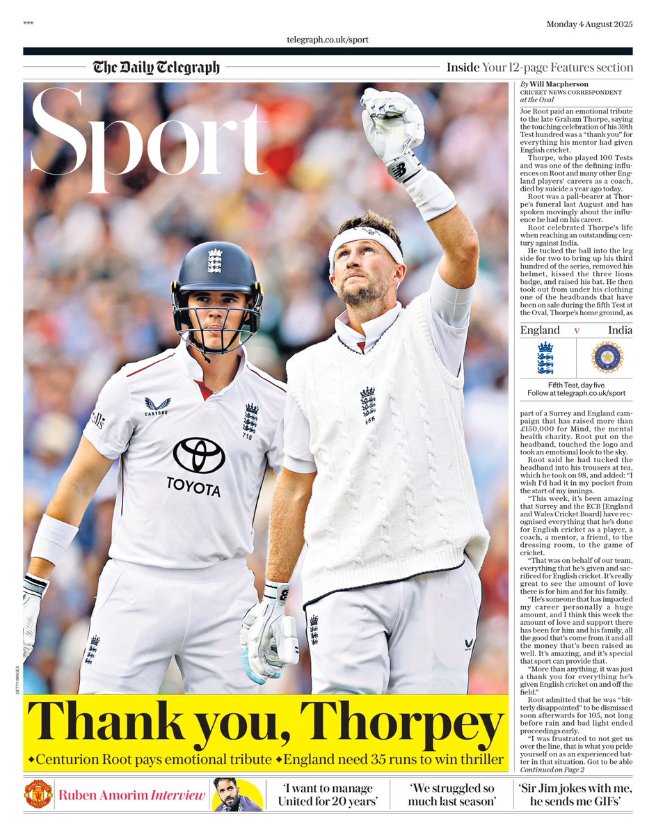 Monday's DAILY TELEGRAPH SPORT: Thank you, Thorpey
#TomorrowsPapersToday
