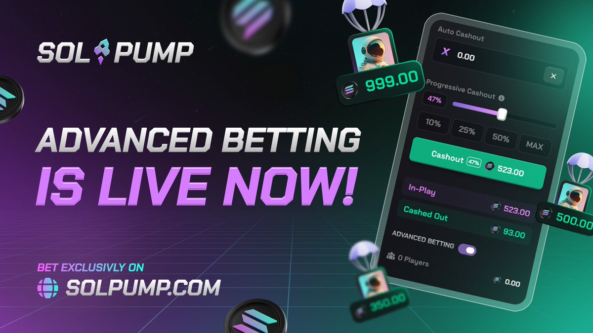 ADVANCED BETTING OPTIONS ARE LIVE ON SOLPUMP

Cashout a portion of your position and let the remaining balance ride the Crash. Have FULL CONTROL of your bets, only on the best Solana casino.

AIRDROP WILL BE TIPPED FOR NEXT FEW HOURS.

🔗solpump.com