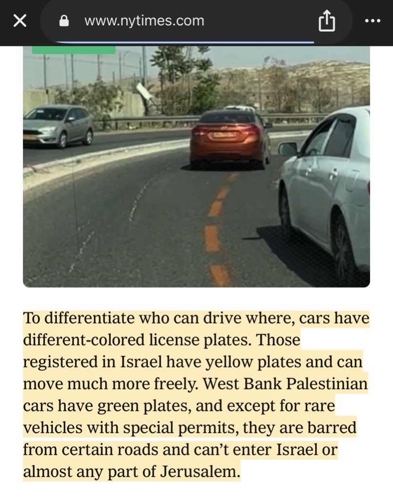 The craziest part about this is that the entire West Bank is PALESTINIAN TERRITORY WHICH ISRAEL ILLEGALLY OCCUPIES UNDER INTERNATIONAL LAW.

But Palestinians aren’t “allowed” to move freely in their own homeland.