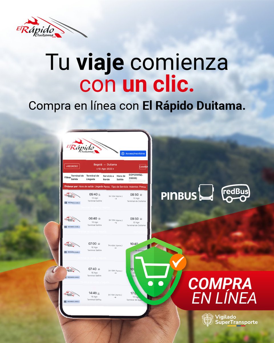 🧡 Viajar es increíble. Pero viajar con solo unos clics… ¡es otro nivel!
Compra tus tiquetes en línea desde donde estés, a la hora que quieras y sin hacer filas.

Disponible en pinbus.com o redbus.com

#CompraEnLínea #ViajaFácil #ElRapidoDuitama