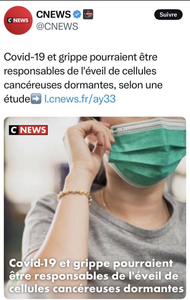 Oui <a href="/CNEWS/">CNEWS</a>  
C’est le Covid et la grippe qui donnent le cancer.
Mais surtout pas le vaccin !
🤡
Le vaccin est génial.
Le vaccin il peut compter jusqu’à l’infini. 
Et une fois, le vaccin, il a fait un bras de fer avec Superman.
Le perdant devait porter son slip sur son pantalon.