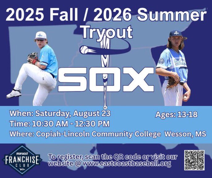 Steve Barrington (@coachb_36) on Twitter photo Fall 25/Summer 25 Players
If u are interested in playing for an elite organization, <a href="/eastcoastbball/">East Coast Sox Baseball</a>, that combines bettering your baseball skills but making sure you grow closer in your walk with Christ.
Let me know if u have any questions
2 chances coming up to tryout in MS Fall 25/Summer 25 Players
If u are interested in playing for an elite organization, <a href="/eastcoastbball/">East Coast Sox Baseball</a>, that combines bettering your baseball skills but making sure you grow closer in your walk with Christ.
Let me know if u have any questions
2 chances coming up to tryout in MS