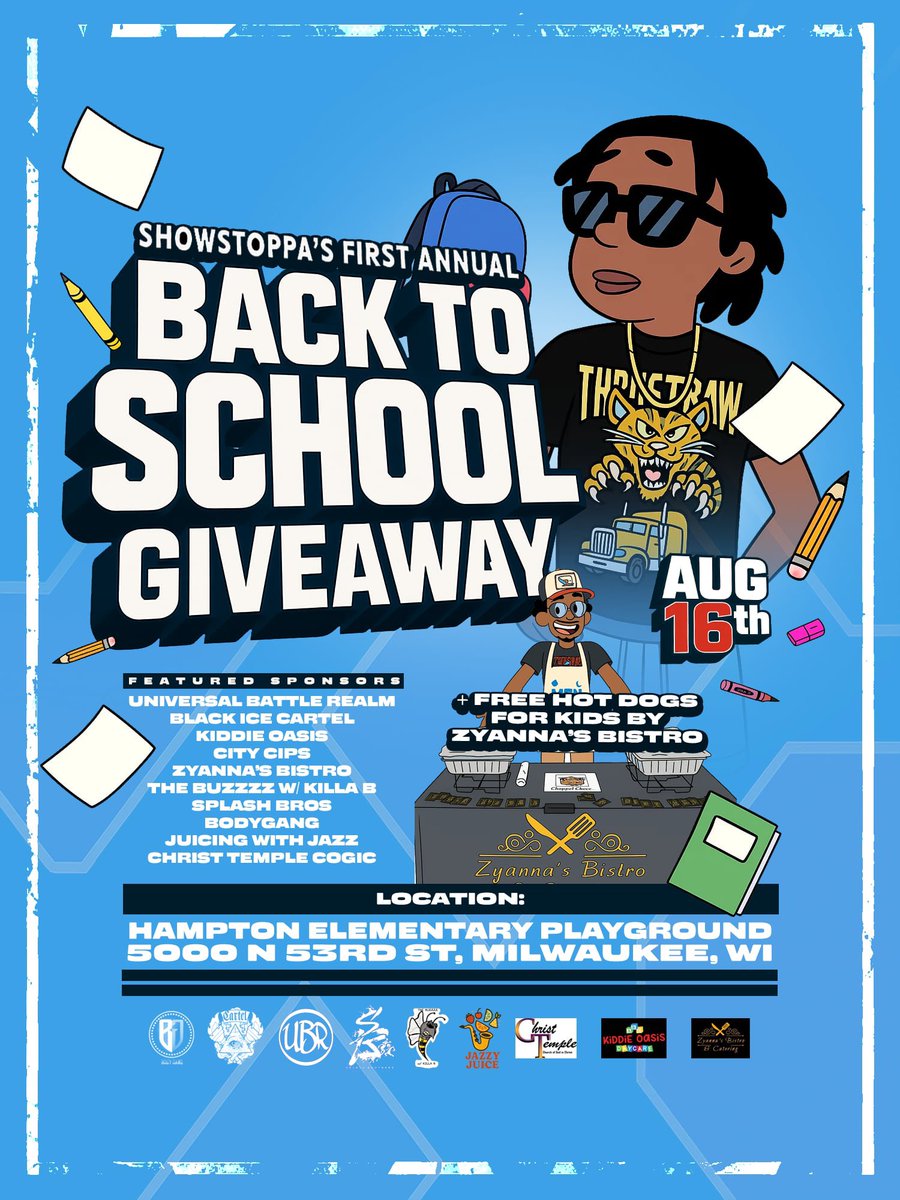 This year I wanted to do something different and give back to my community and what better way to do it with the community I grew up in…. So this year I’m having my first annual Back To School giveaway…. Free school supplies, free food and free bounce houses for kids!! Pull up!