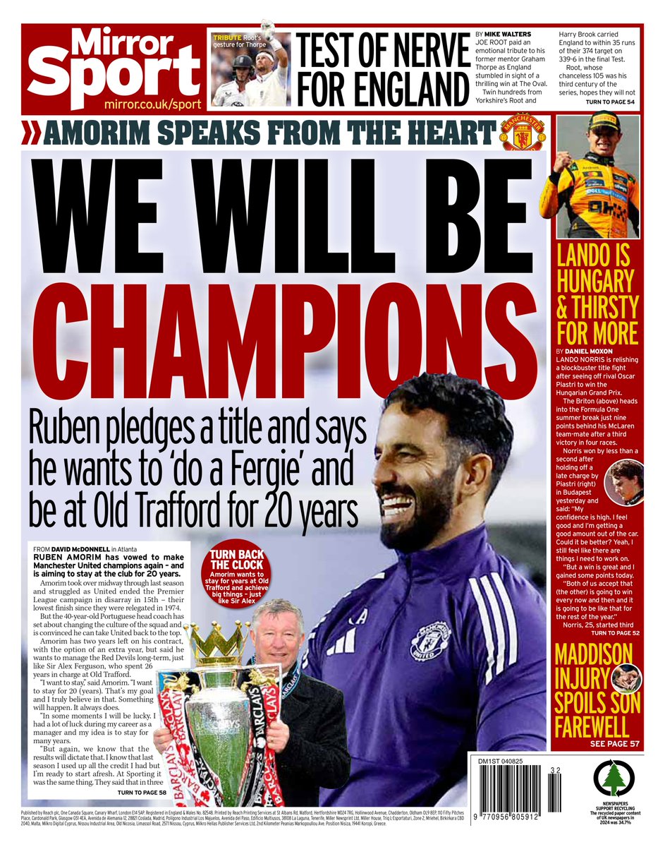 Monday's DAILY MIRROR SPORT: We will be champions
#TomorrowsPapersToday