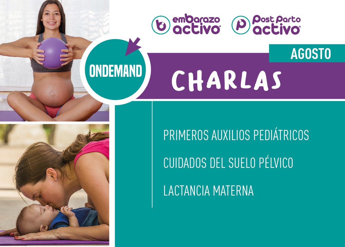 CHARLAS #Ondemand 24/7 AGOSTO
🟣 Lactancia Materna - Puericultora Marcela Crotolari 
🟣 Primeros Auxilios Pediátricos - Pediadtra Dra Florencia Cores Ponte
🟣 Cuidados del Suelo Pélvico - Fisioterapeuta María Prieto 
Consulta para acceder a las charlas y estar ACTIVA &amp; INFORMADA!