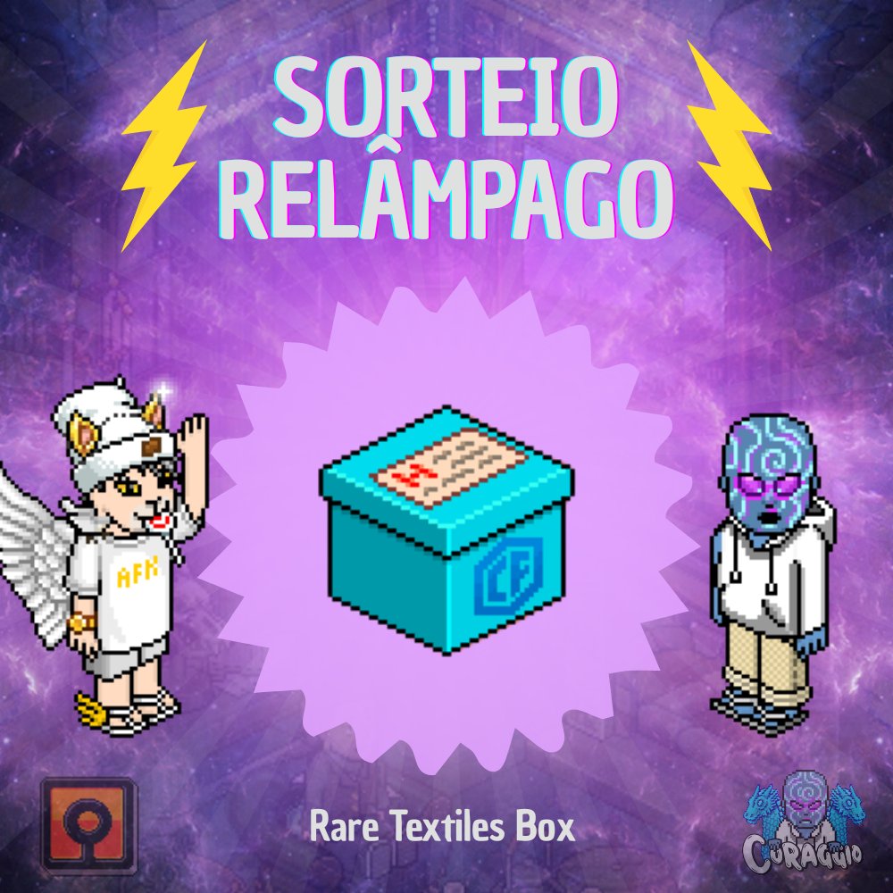 ⚡️SORTEIO RELÂMPAGO⚡️

Requisitos: 
1️⃣ Seguir <a href="/CoraggioHabbo/">Coraggio</a>
2️⃣ Dar RT e FAV neste Tweet;
3️⃣ Marcar 3 amigos.

🌎: O item é NFT, então todas as comunidades do Habbo podem participar.

🏆: Rare Textiles Box

⚠ Fim: 19:00 BR (UTC-3)

#Habbo25