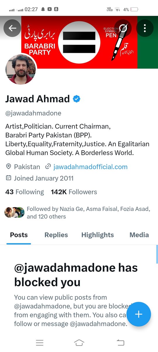 ایس کنجر <a href="/jawadahmadone/">Jawad Ahmad</a>  نوں آکھو مینوں انبلاک کرے