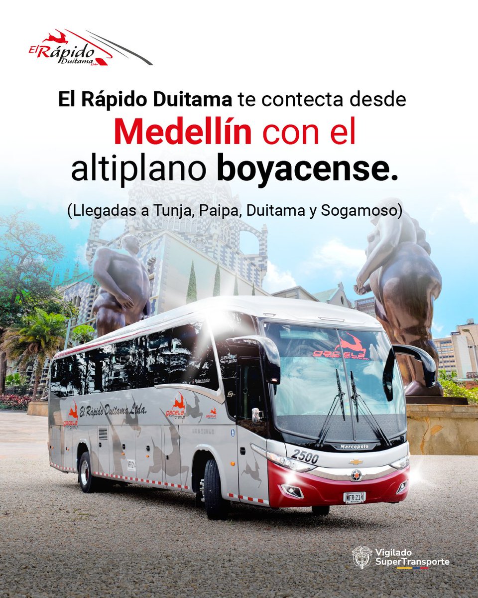 Desde Medellín, te conectamos directo con el encantador Altiplano Boyacense. Descubre la belleza de Tunja, Paipa, Duitama y Sogamoso.

Comenta cuál es tu destino favorito y prepárate para un viaje lleno de aventura y paisajes espectaculares. 

#ElRapidoDuitama #Gacela #Magola
