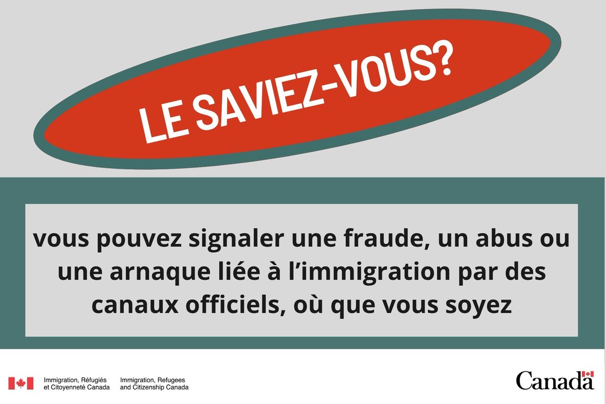 📌Que vous soyez au 🇨🇦 ou à l’étranger, vous pouvez signaler une #fraude, un abus ou une arnaque liée à l’immigration via des canaux officiels. Le signalement aide à protéger les autres et à maintenir l’intégrité du système d’immigration 🇨🇦 . 
👉🔗  bit.ly/4ocv7YF