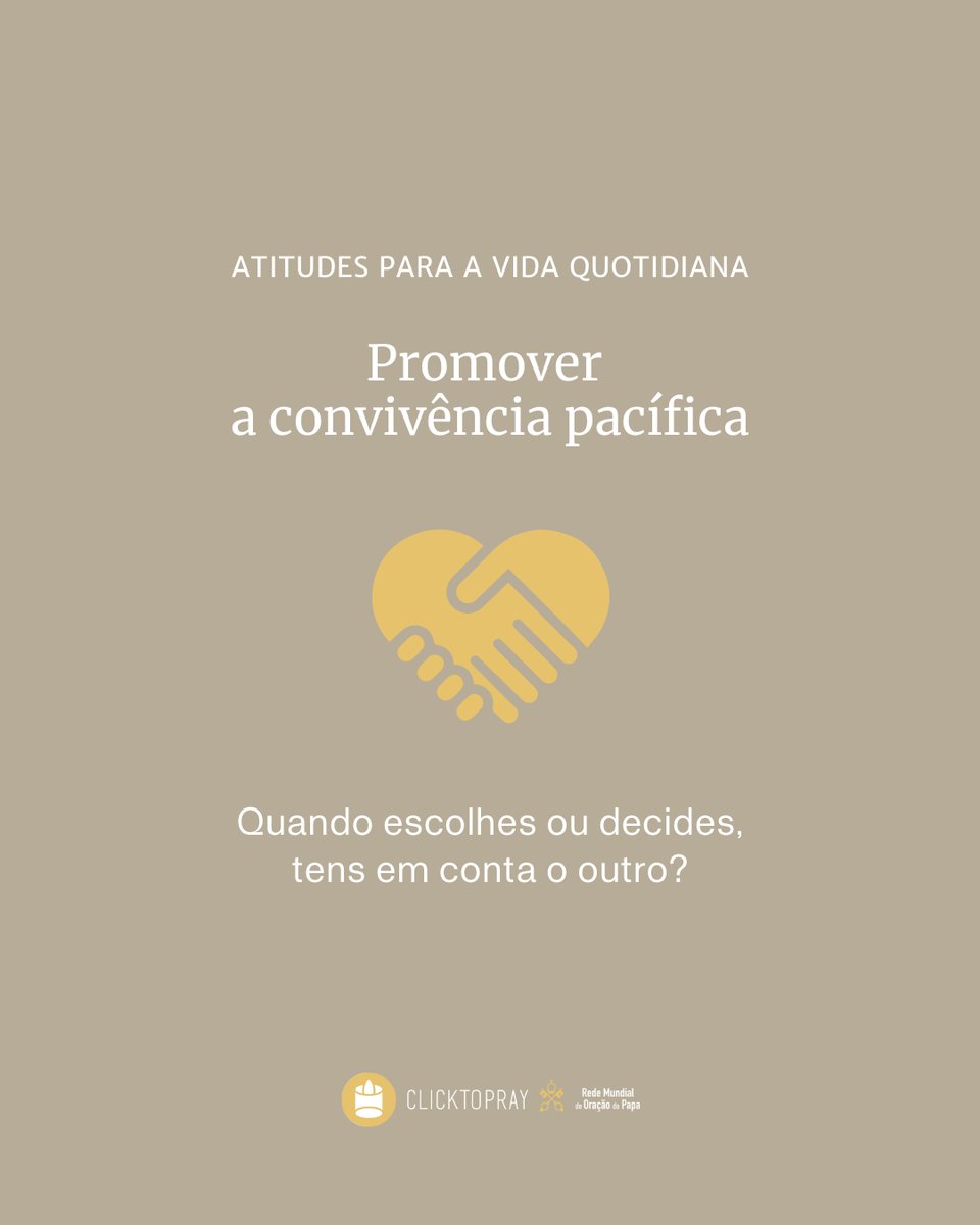 clicktopray_pt's tweet image. ➡️ Propomos-te que adoptes algumas atitudes que te ajudam a aprofundar a tua oração.

Estas #atitudes são uma forma de integrar a intenção de oração na tua vida quotidiana.

#ConvivênciaComum #Paz #Esperança