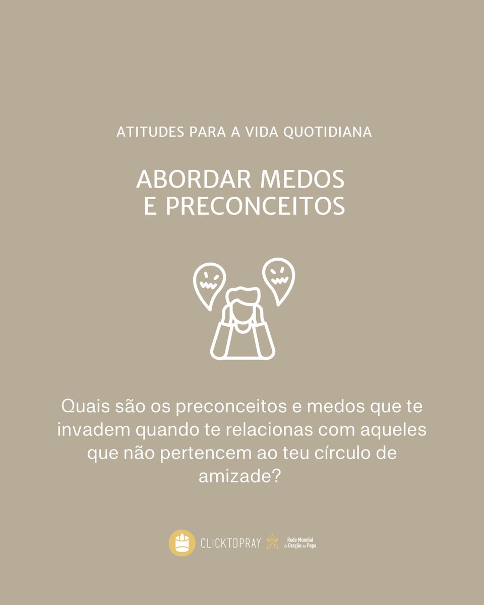 clicktopray_pt's tweet image. ➡️ Propomos-te que adoptes algumas atitudes que te ajudam a aprofundar a tua oração.

Estas #atitudes são uma forma de integrar a intenção de oração na tua vida quotidiana.

#ConvivênciaComum #Paz #Esperança