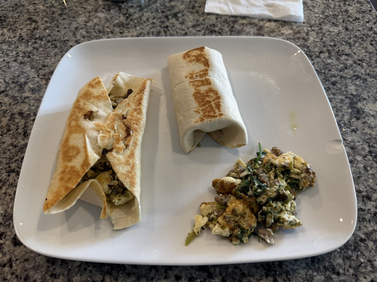 I started weighing my food and tracking what I eat 5 weeks ago. It taught me I can eat an incredible amount of food while losing weight. 

This was my breakfast this morning. Two mini egg burritos; stuffed so much it couldn’t all fit. Just like my stomach was…