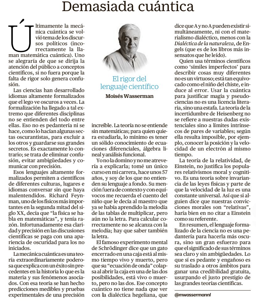 La columna del viernes 1, hoy en papel