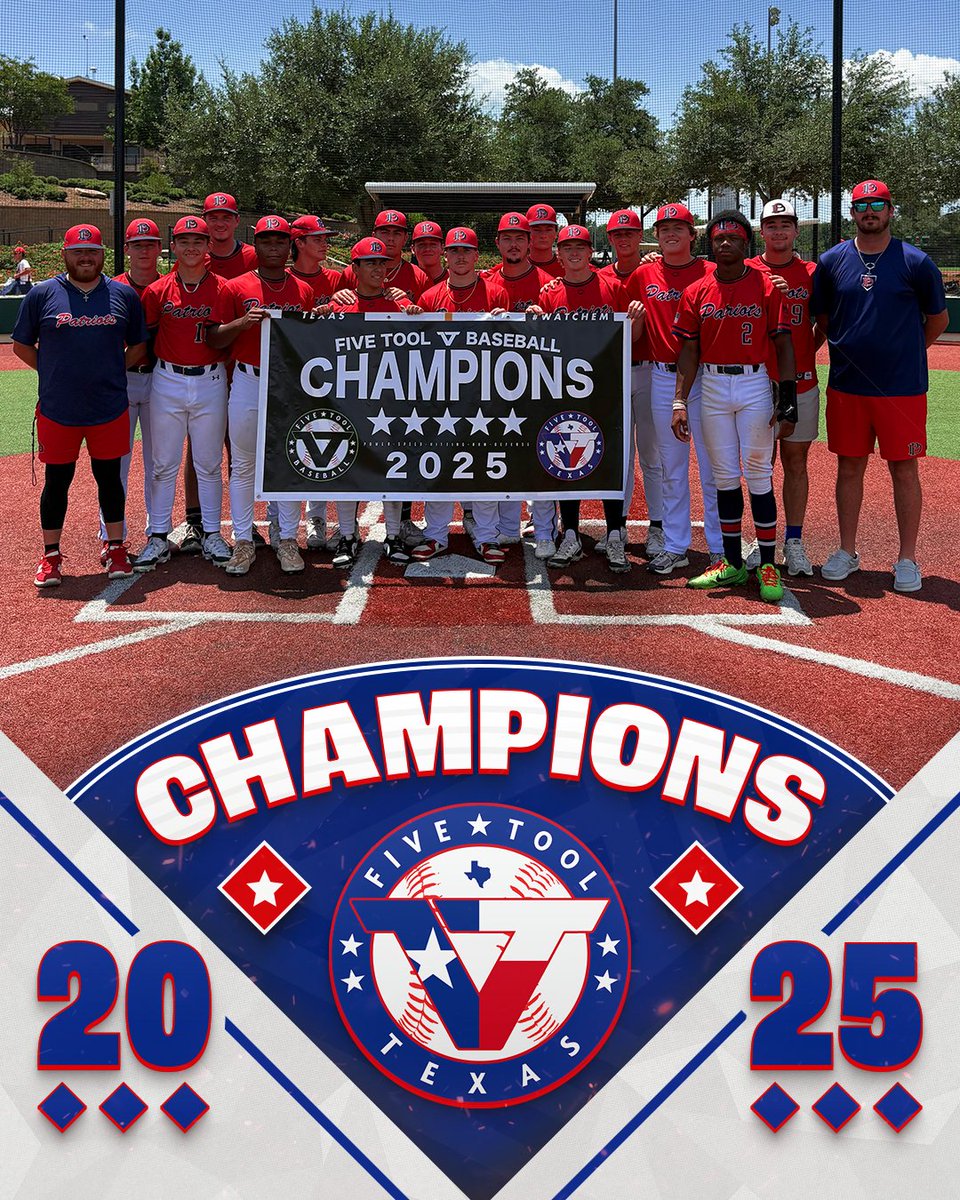 ✭Five Tool Texas✭ (@fivetooltexas) on Twitter photo 🏆CHAMPIONS🏆
Congrats to <a href="/DallasPatriots/">Dallas Patriots</a> 17U on winning the <a href="/FiveTool/">Five Tool Baseball</a> Texas Franklin Showdown 2026 Recruiting preview!
#WatchEm 🏆CHAMPIONS🏆
Congrats to <a href="/DallasPatriots/">Dallas Patriots</a> 17U on winning the <a href="/FiveTool/">Five Tool Baseball</a> Texas Franklin Showdown 2026 Recruiting preview!
#WatchEm