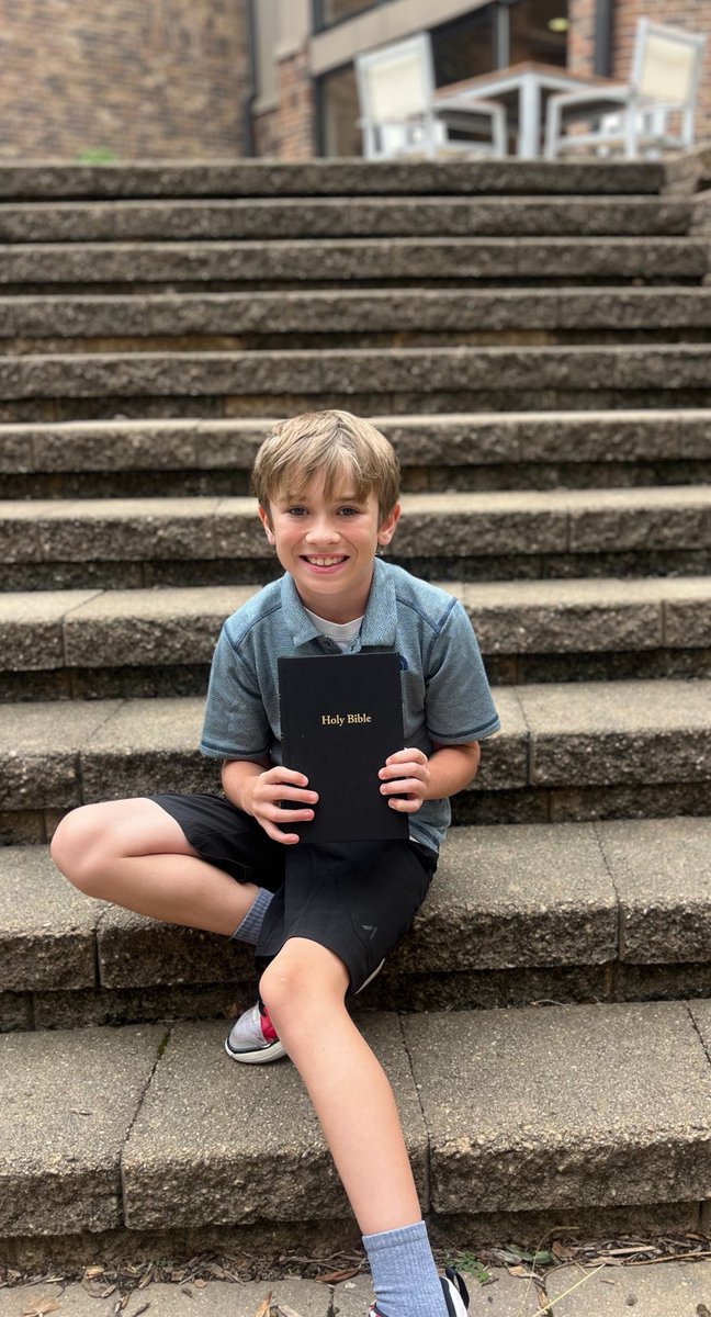 Pretty cool moment at church this morning. G received his very own Bible. 
The kid woke up one day a couple years back asking for me to start taking him.

#Proud