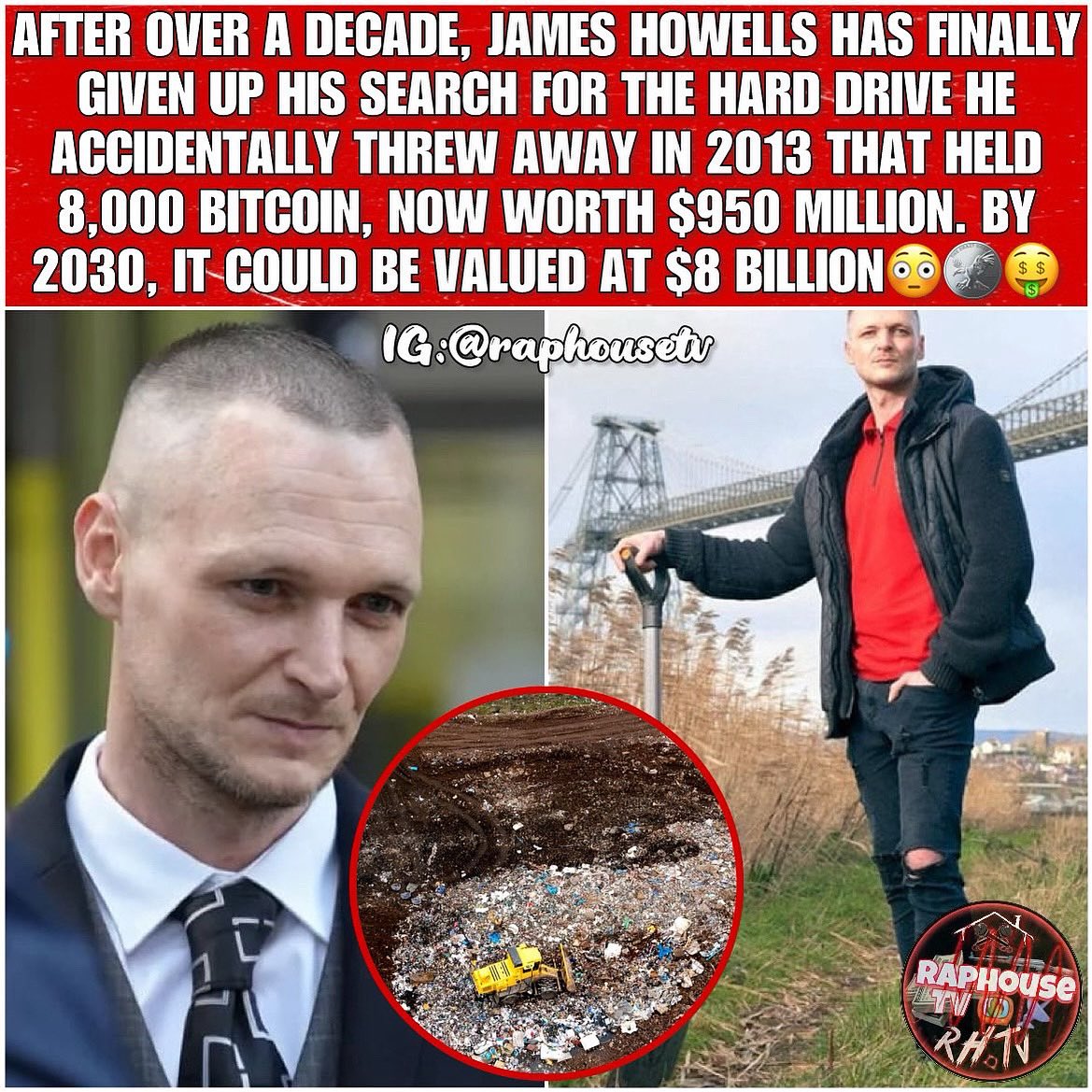 After Over A Decade, James Howells Has Finally Given Up His Search For The Hard  Drive He Accidentally Threw Away In 2013 That Held 8,000 Bitcoin, Now Worth  $950Million By 2030, It