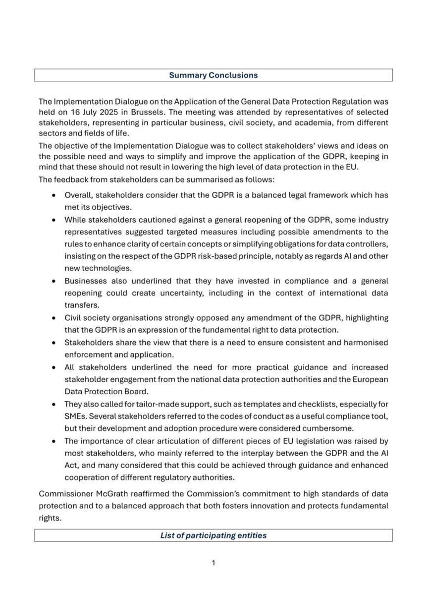 Commissioner Michael McGrath held an Implementation Dialogue on the application of the General Data Protection Regulation (GDPR) on 16 July in Brussels.