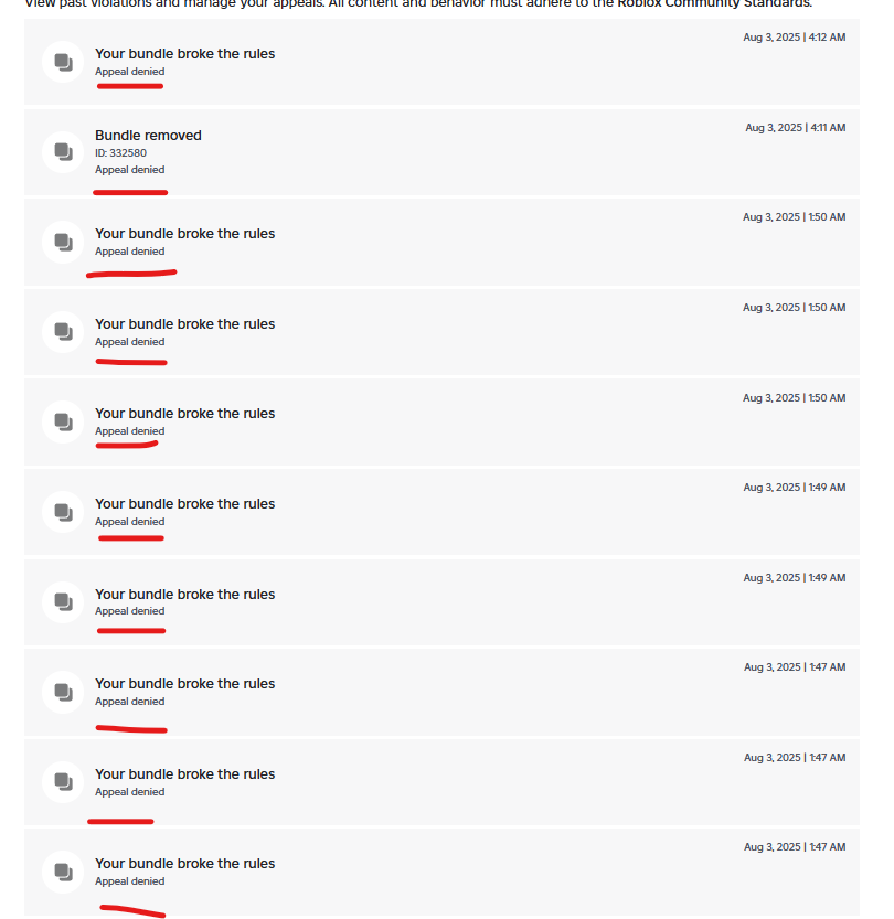 Note to creators: Don't bother using on-site appeal, the website will just automatically deny you.
