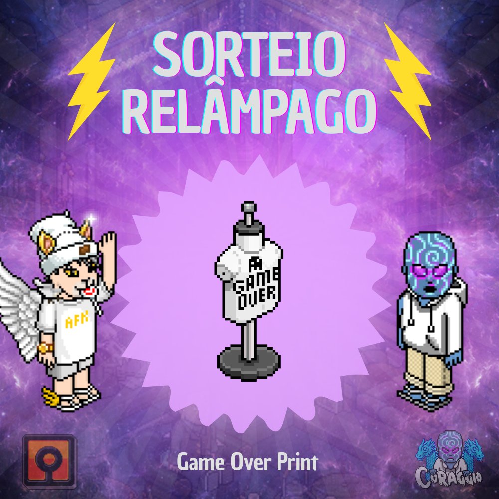 ⚡️SORTEIO RELÂMPAGO⚡️

Requisitos: 
1️⃣ Seguir <a href="/CoraggioHabbo/">Coraggio</a>
2️⃣ Dar RT e FAV neste Tweet;
3️⃣ Marcar 3 amigos.

🌎: O item é NFT, então todas as comunidades do Habbo podem participar.

🏆: Game Over Print

⚠ Fim: 20:00 BR (UTC-3)

#Habbo25